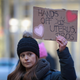 A demonstrator in Chicago on February 11 voicing support for Planned Parenthood, part of series of protests nationwide. Image via Getty.